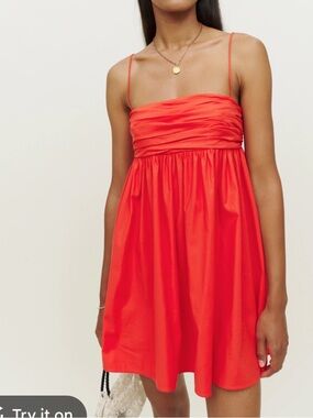 Reformation caterina Paprika Red Ruched Mini Dress